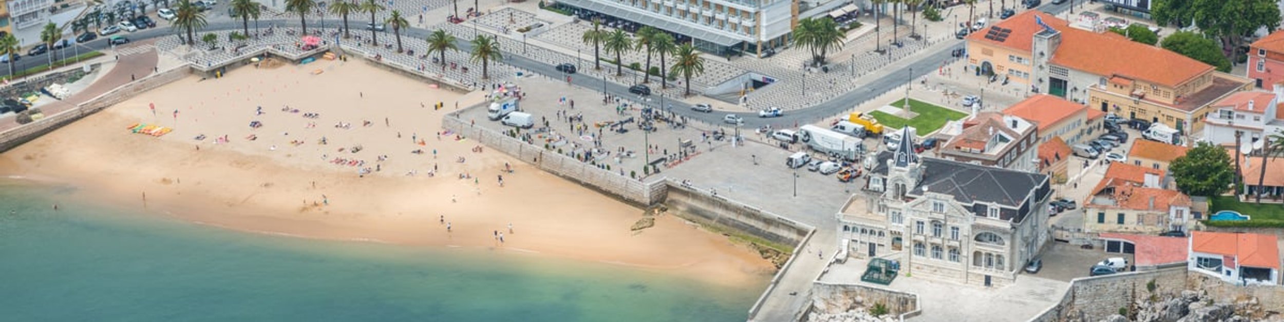 The bay and the centre of Cascais from the air