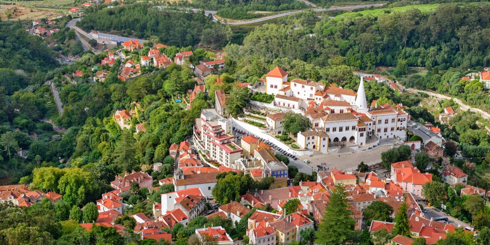 The old town of Sintra set into the wooded hills