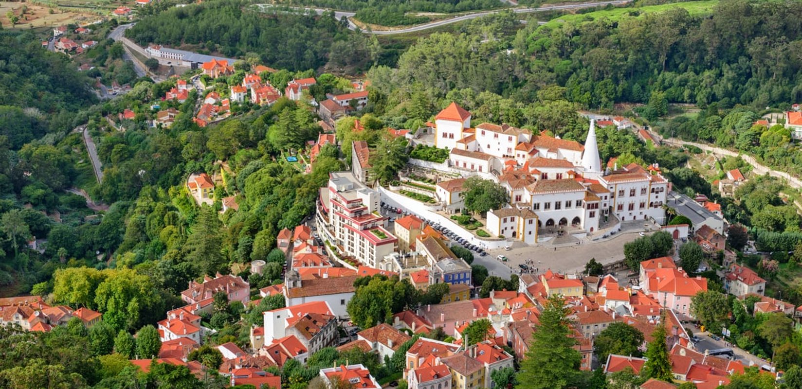 The old town of Sintra set into the wooded hills